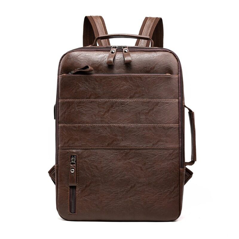 Backpacks Men PU Laptop Bag USB Charging Rucksack Male Bagpack