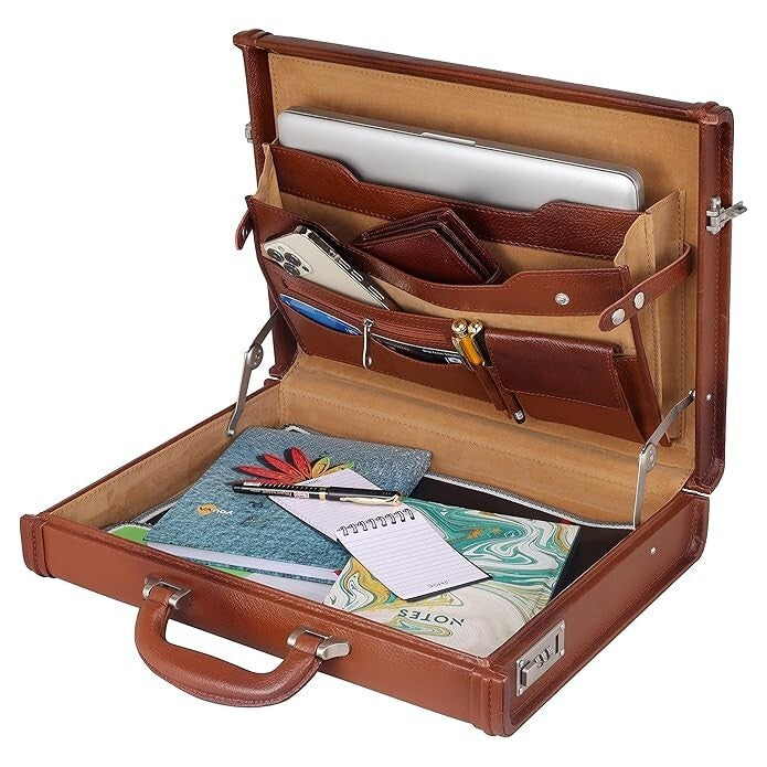 New Leather Travel Briefcase Side Combination Lock Office Business Handbag