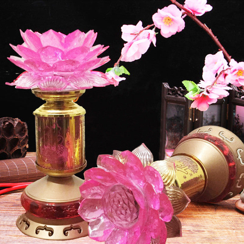 A Pair 25cm LED Buddhist Altar Worship Lamp Lotus Lamp Color Changing Lights