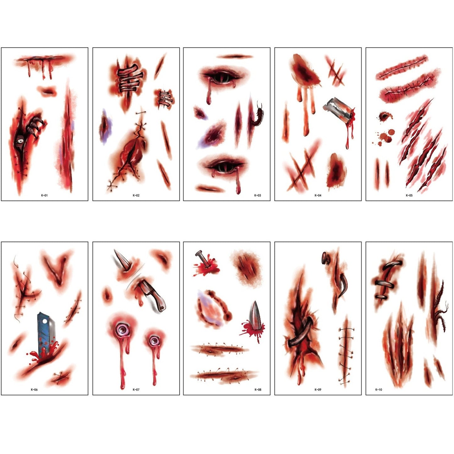 Fake Water Tattoo Scar/Real Blood Scars/Wound Stickers Halloween Horror Decor