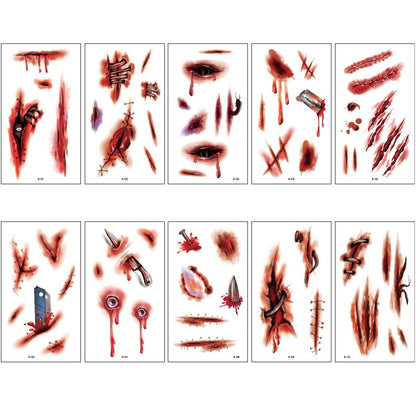 Fake Water Tattoo Scar/Real Blood Scars/Wound Stickers Halloween Horror Decor