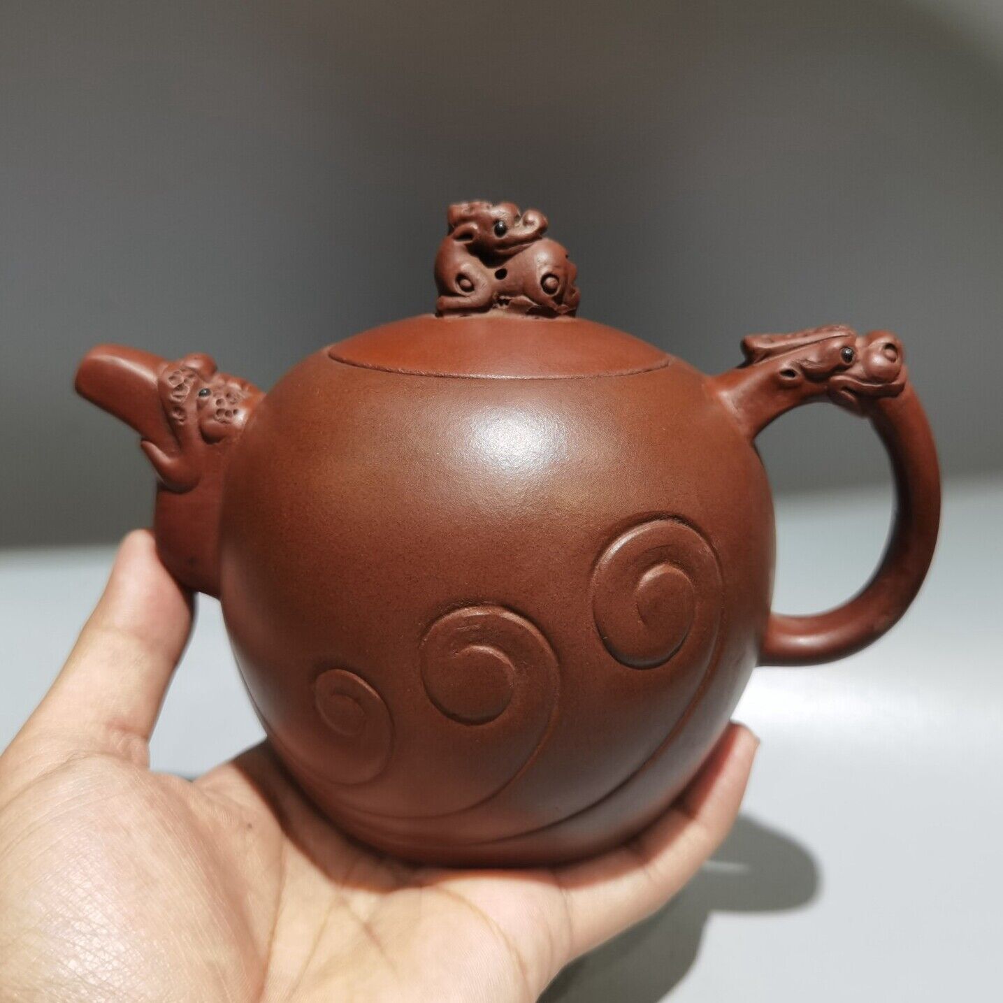 Vintage Chinese Yixing Purple Clay Teapot Zisha Ceremony Carving Dragon Teaware