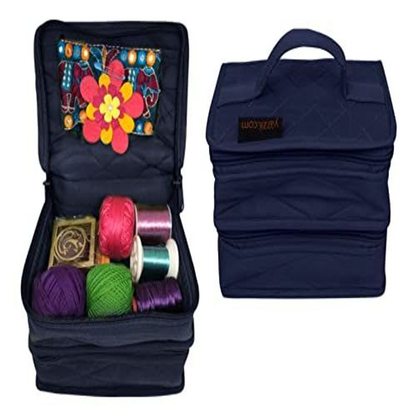 Yazzii Double Petite Craft Organizer Bag - Portable Storage Navy