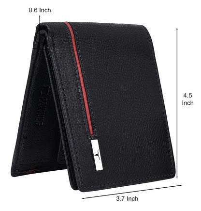 New Black/Red Bi-Fold Leather Men's Wallet RFID Protection Gift Item