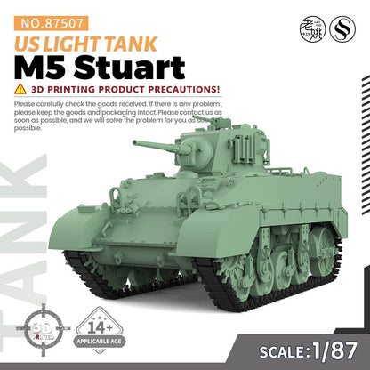 SSMODEL SS87507 1/87 HO Scale Railway Military Model Kit US M5 Stuart Light Tank