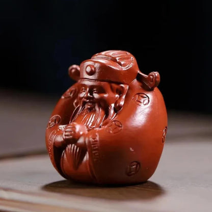 Purple Clay Tea Pet God of Wealth Figure Decor 4.5cm Tea Table Ornaments Tea Set