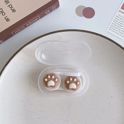 Women Contact Lens Case Plastic Lovely Cat Paw Container Storage Box 6.4x4x2.5cm