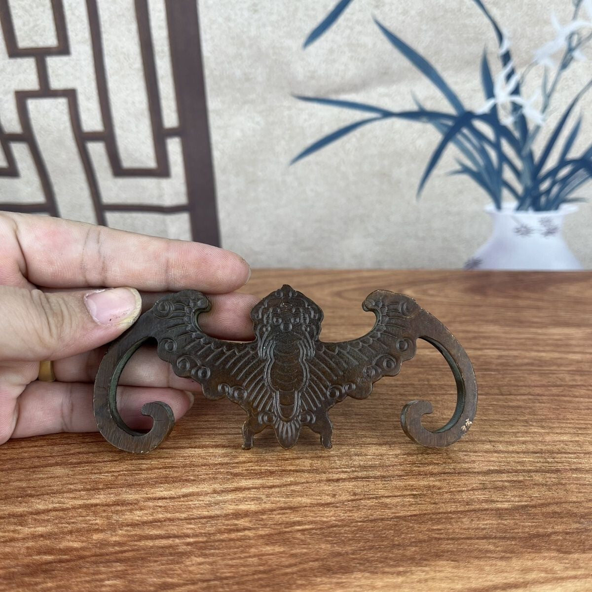Blessing Chinese bronze statue bat figure collectable ornament netsuke gift