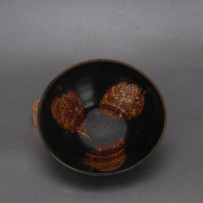 5.9" Collect Chinese Song Porcelain Jizhou Kiln Black Glaze Tree Leaf Bowl