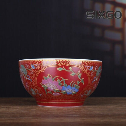 3.3" Chinese Qing Famille Rose Porcelain Ji Red Glaze Lotus Flower Branch Pot