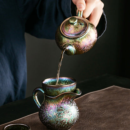10pcs/lot Tea Set Kiln Change Colorful Peacock Glaze Kettle Tea Pot Tea Cups Set