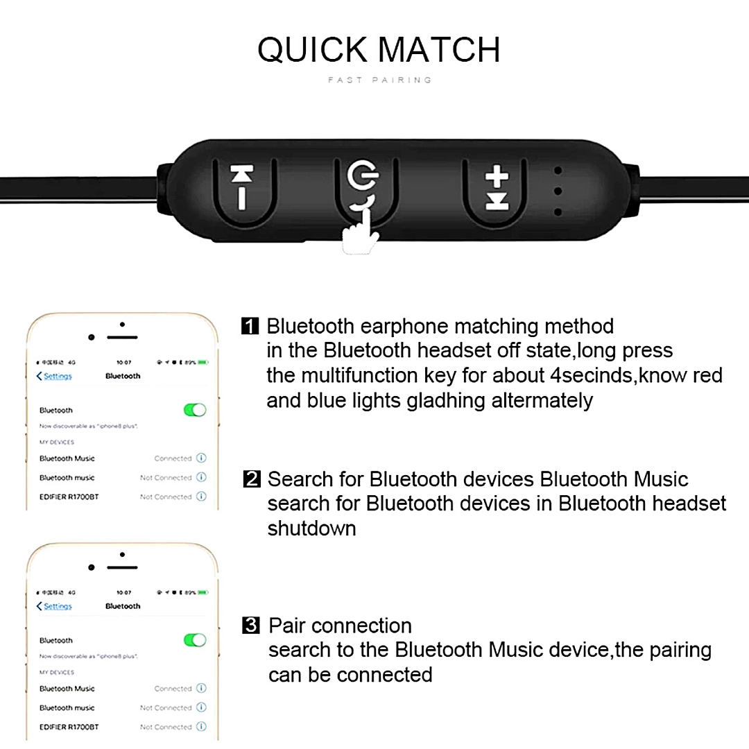 Headphones Wireless Bluetooth Sport Gym Earphones Earbuds Headset with MIC Bass