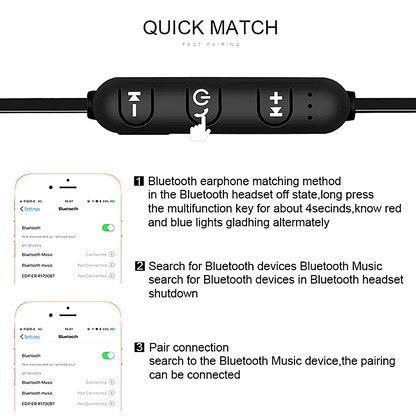 Headphones Wireless Bluetooth Sport Gym Earphones Earbuds Headset with MIC Bass