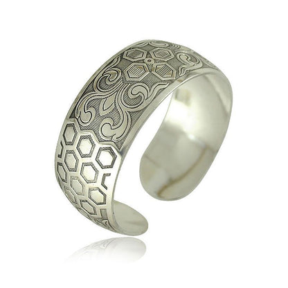 Women Fashion Bracelets Silver Plated Carved Flower Vintage Cuff Tibetan Bangles