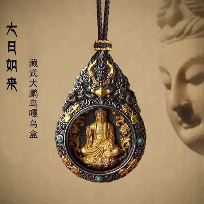 Tibetan Chinese Retro Handcarved Buddha Statue Pendant Amulet Necklace Jewelry