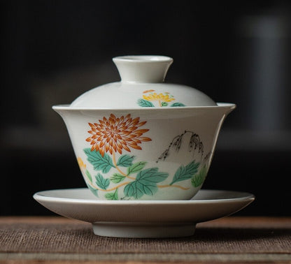 Chinese Porcelain Gaiwan Antique Zen Style Tureen Ceramic Covered Bowl Saucer