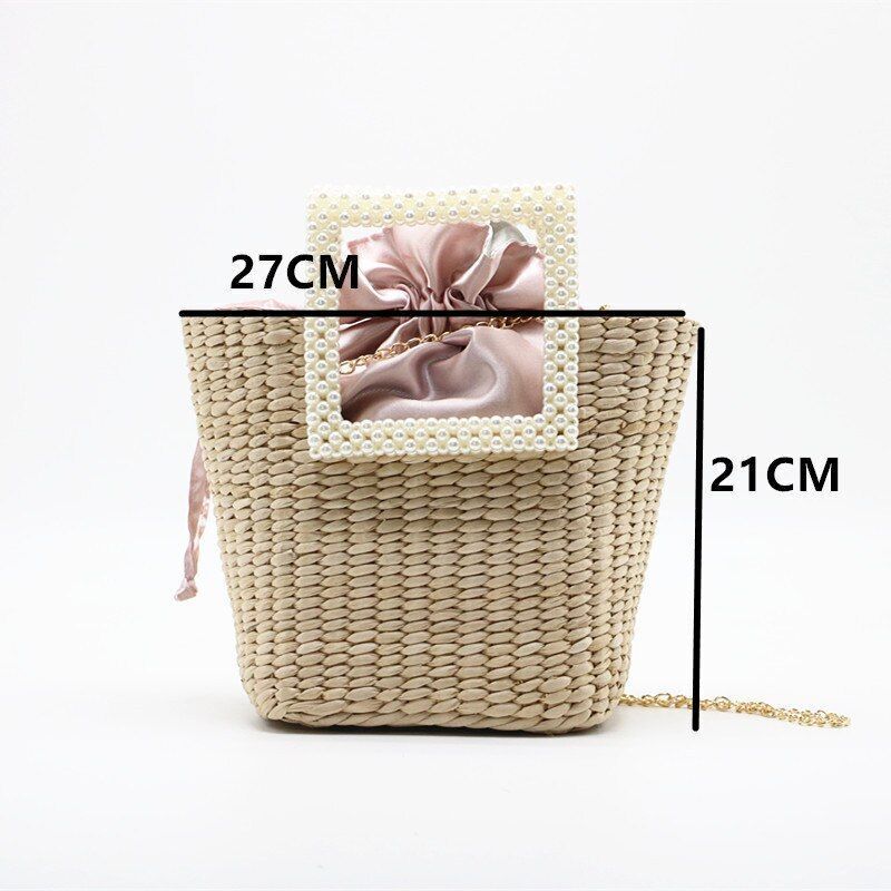 Summer Pearl Hand-woven Straw Bag Bohemian Travel Grass Woven Decoration Purse