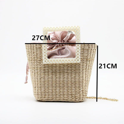 Summer Pearl Hand-woven Straw Bag Bohemian Travel Grass Woven Decoration Purse
