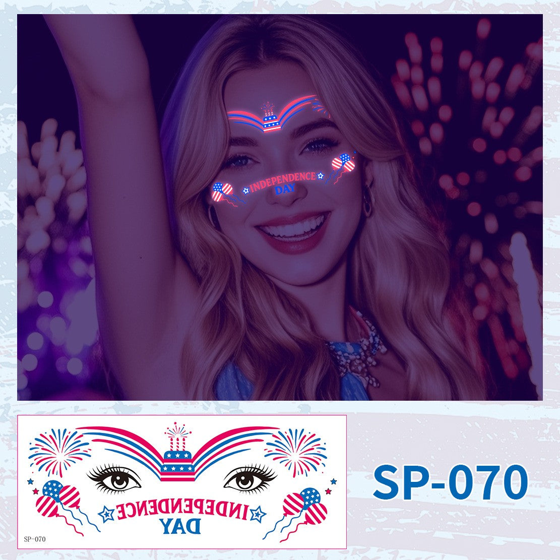 USA Party Neon Dance Glow Fluorescent Face Stickers Tattoo Stickers160*65mm