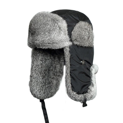 Men Bomber Hats Natural Real Rabbit Fur Outdoor Windproof Super Warm Cap 55-62cm