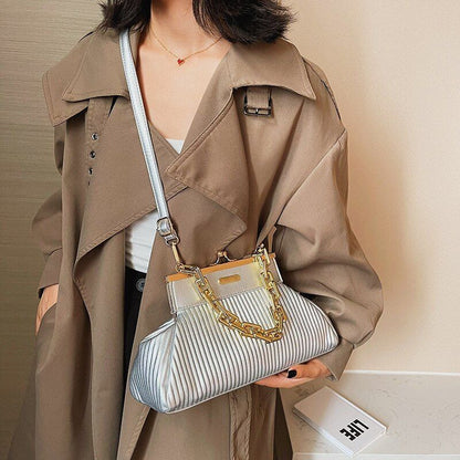 Elegant Clutch Shoulder Bag Chain Handle Handbag Pleated Shoulder Bag 18*31*11CM