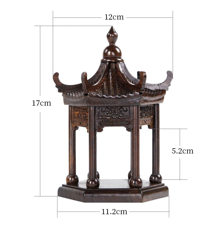 Natural Wood Carved Pavilion Chinese Style Wooden Landscape Buildings Zen Decor