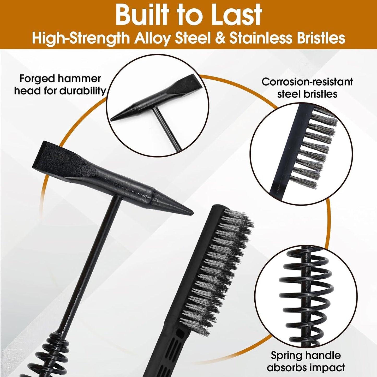 Chipping Hammer and Wire Brush Set – 10.6 in Heavy Duty Welding Hammer with Spri
