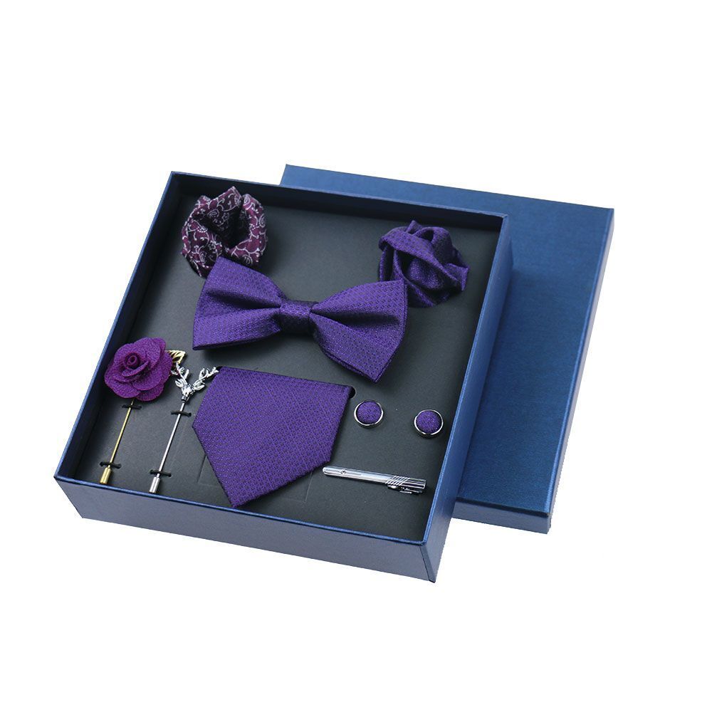 Men Ties 9Pcs Necktie Set Formal Luxury Wedding Cravat Pocket Square Silk Bowtie
