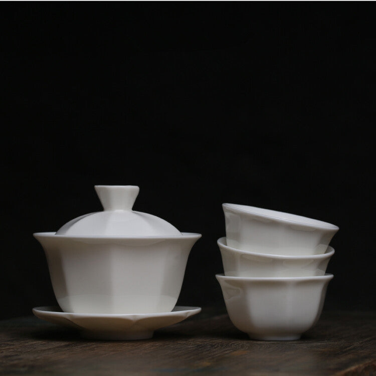 Dehua White China Gaiwan Tureen Tea Cup Bowl Lid Chinese Porcelain Covered Bowl