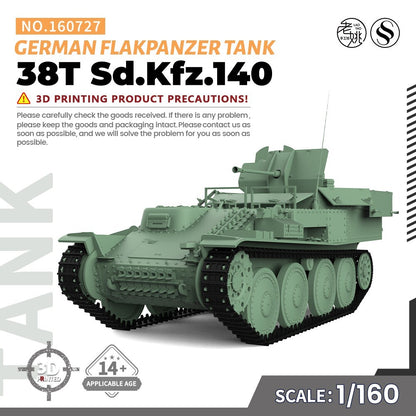1/160 N SCALE Railway Military Model Kit German 38T Sd.Kfz.140 Flakpanzer Tank