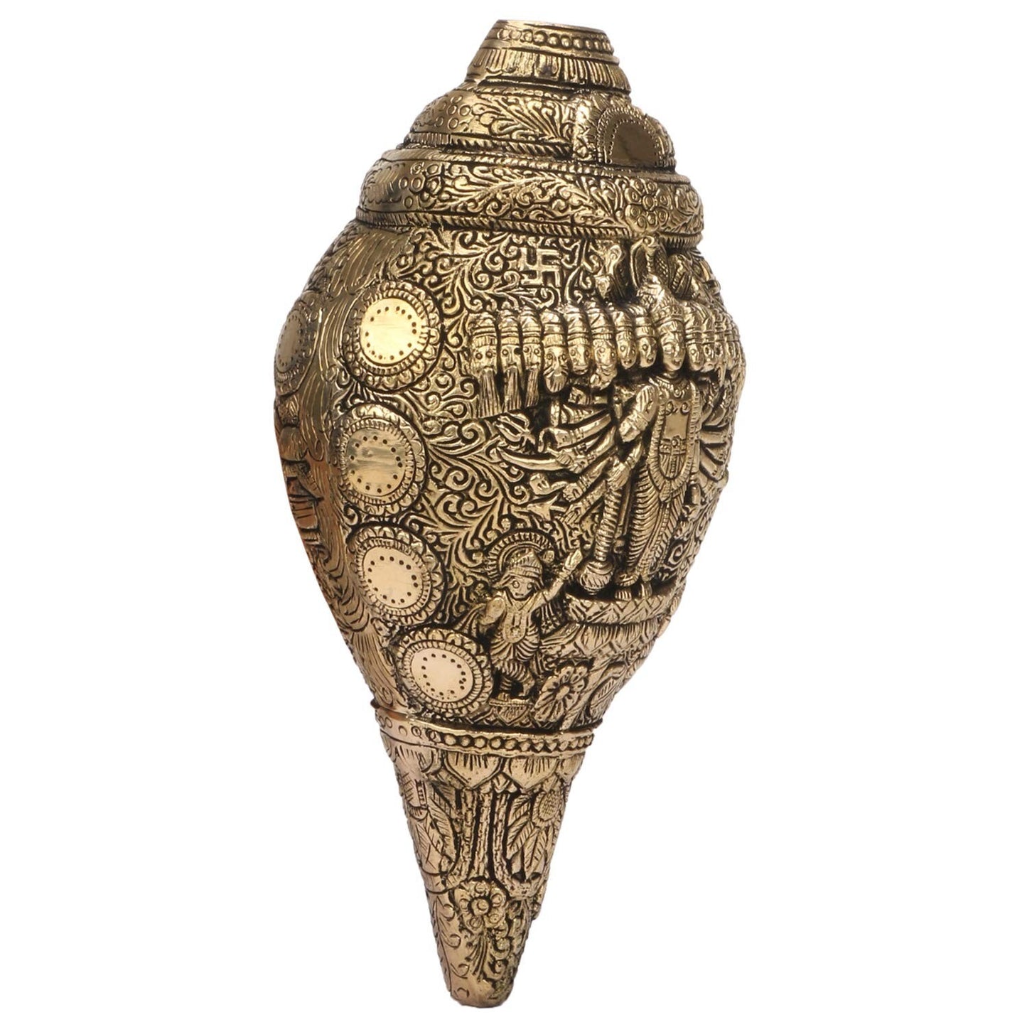 Hindu God Brass Lord Vishnu Carving Conch Shankh Wall Hanging Idol Figurine