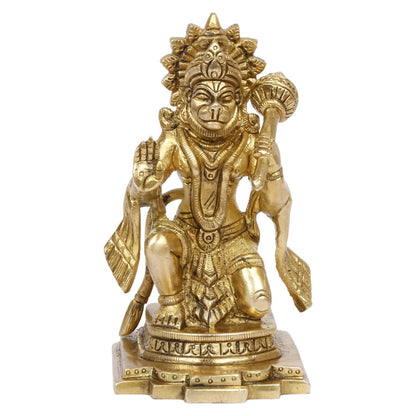 Brass Hindu God Lord Hanuman Sitting in Blessing Posture Figurine Sculpture Idol