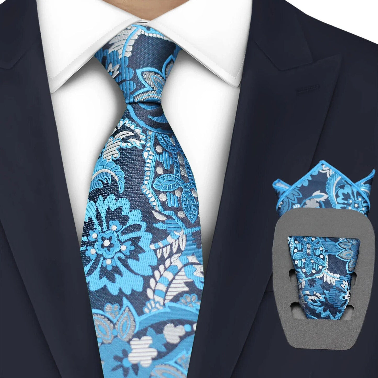 Men Necktie 2Pcs Jacquard Woven Paisley Tie Handkerchief Business Party Wear 7cm