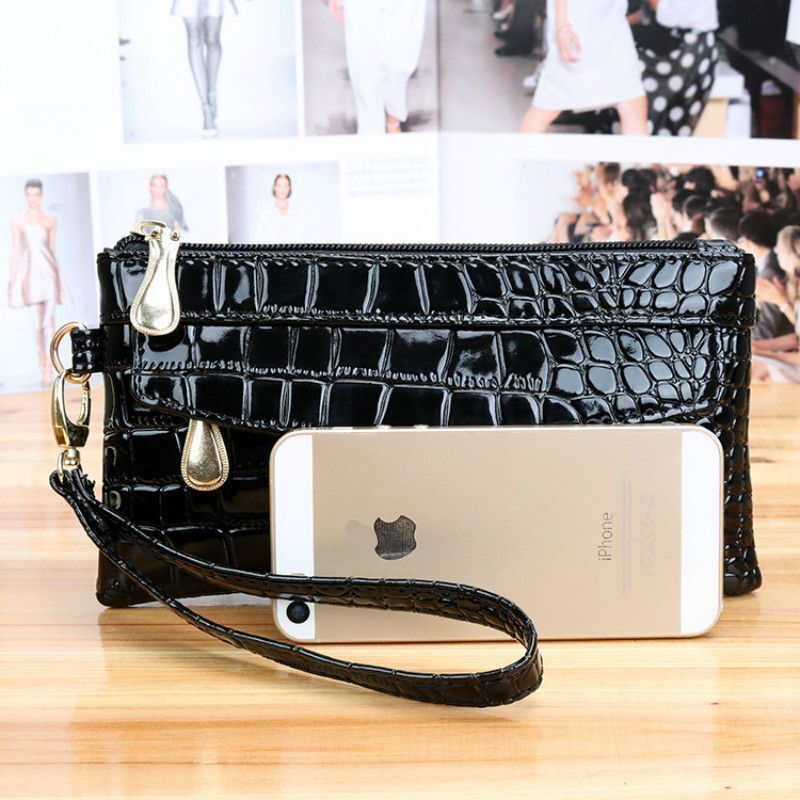 Patent Leather Wallets Fallow Long Double Zipper Wallet Clutch Bag Design Purse