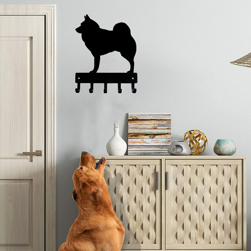 Norwegian Elkhound Dog - Key Hooks & Keychain Holder -6 inch Wide Metal Wall Art