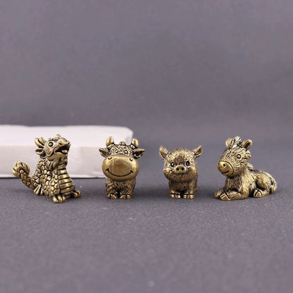 12 pcs Brass Chinese Zodiac Ornament Set Pure Copper 12 Animal Craft Decor