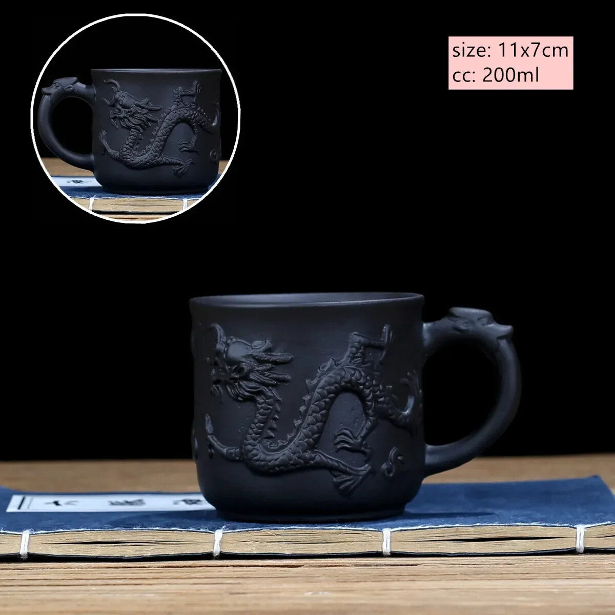 Yixing Purple Sand with Handle Teacup Handmade Dragon Pattern Office Tea Cup