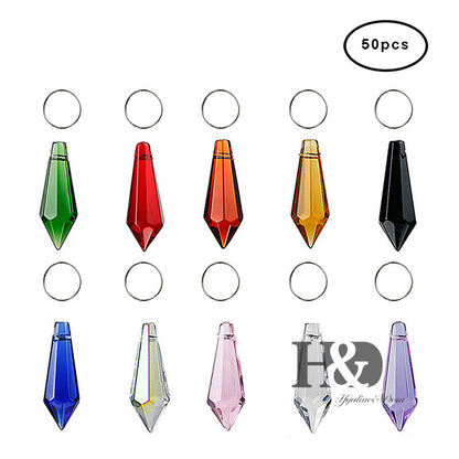50PCS Rainbow Chandelier Crystals Lamp Prisms Parts Hanging Drops Pendants 38mm