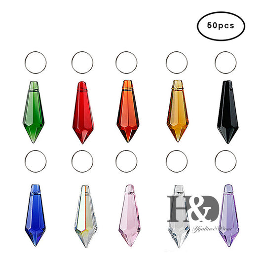 50PCS Rainbow Chandelier Crystals Lamp Prisms Parts Hanging Drops Pendants 38mm