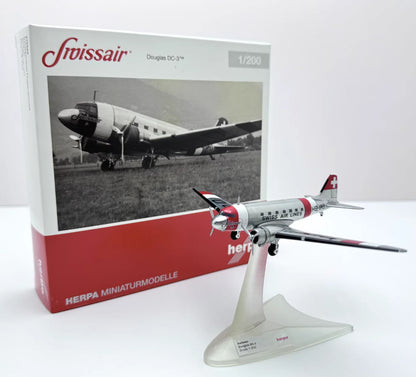1:200 Herpa SWISS AIR LINES Douglas DC-3 Aircraft Plane Diecast Airplane Model