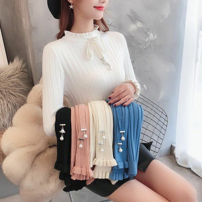 Women Sweater Knitted Long Sleeve Knitwear Elastic Basic Korean Style Pullover