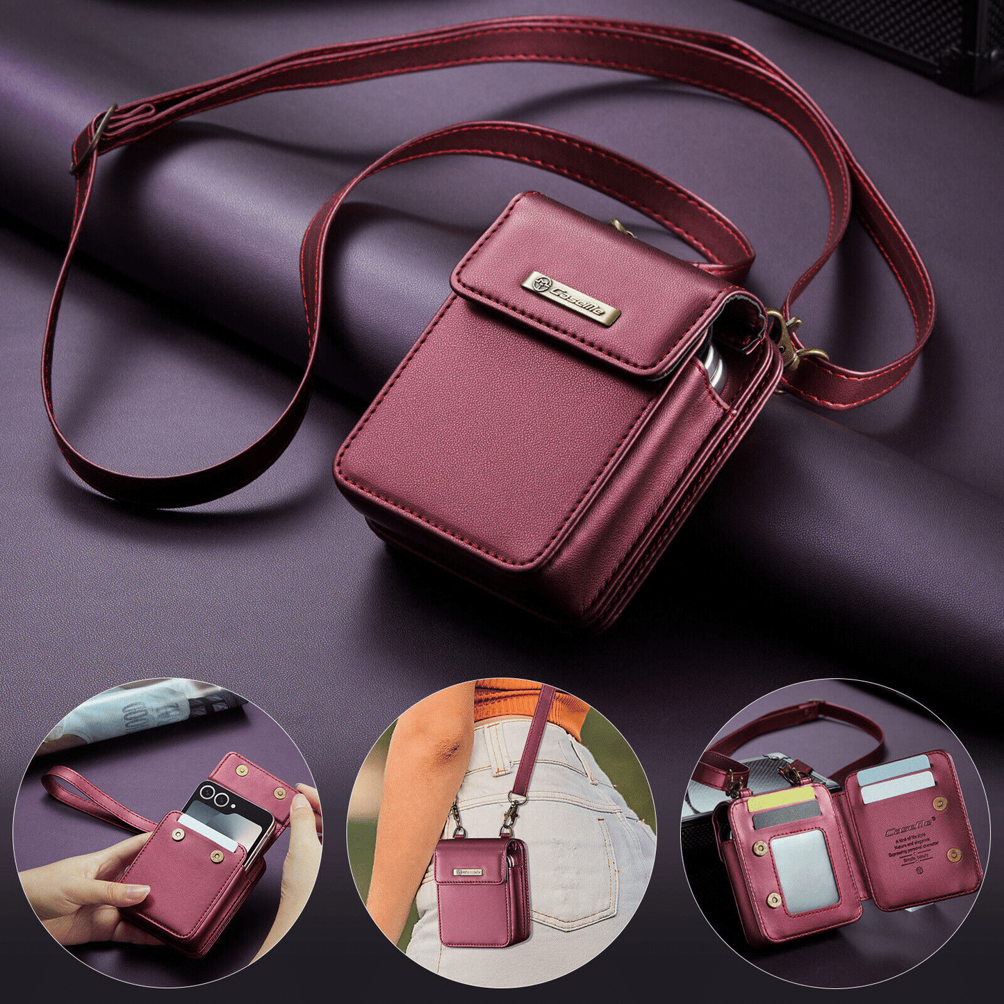 For Samsung Galaxy Z Flip 7 6 5 4 Case Crossbody with RFID Blocking Card Holder