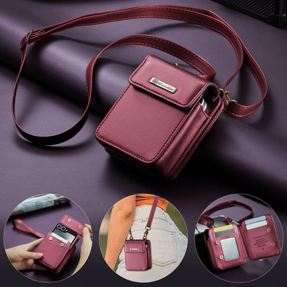 For Samsung Galaxy Z Flip 7 6 5 4 Case Crossbody with RFID Blocking Card Holder