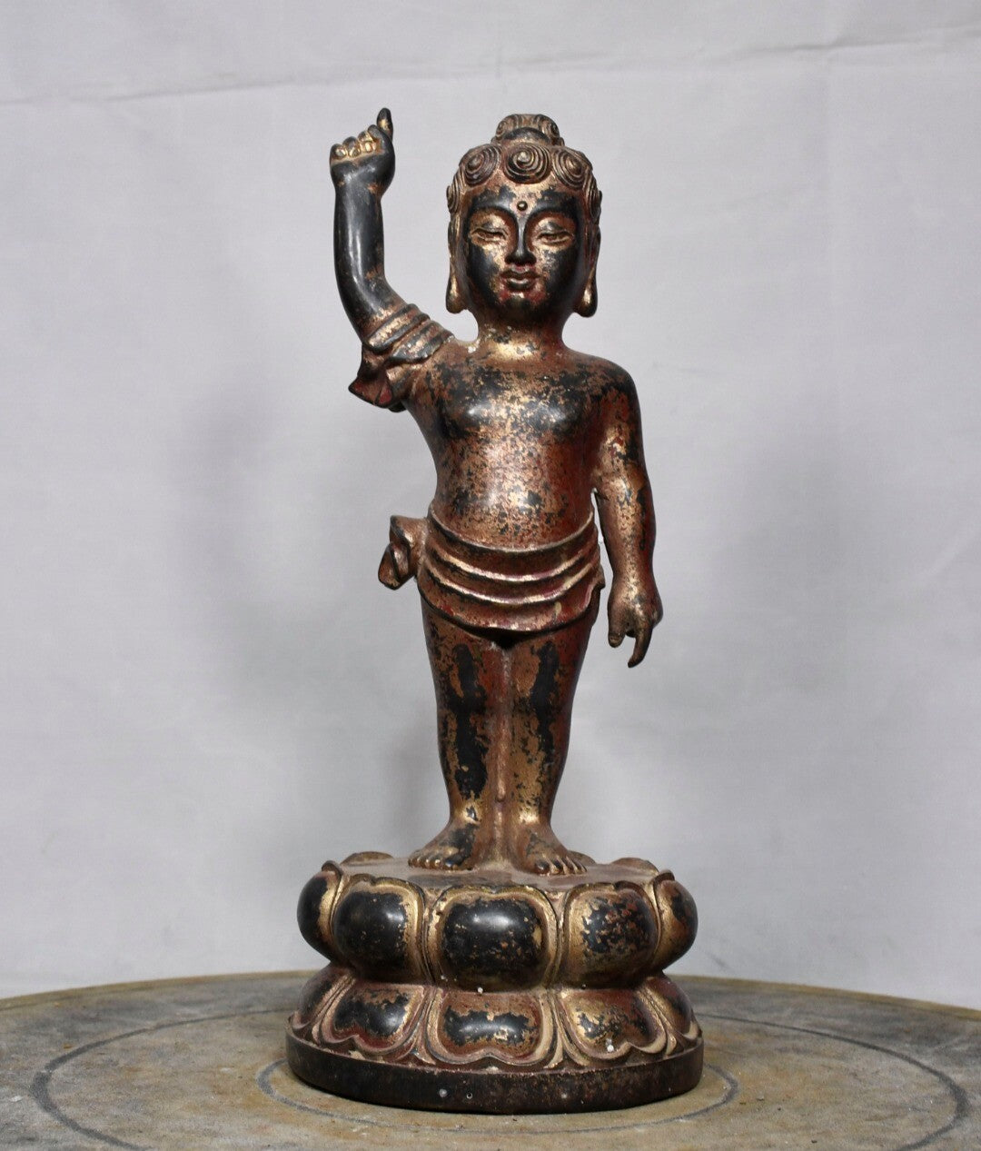 11" Old Antique Tibet Tibetan Buddhism Temple Bronze Gilt Prince Buddha Statue