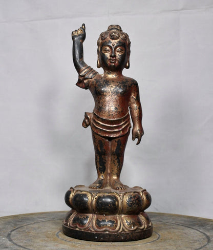 11" Old Antique Tibet Tibetan Buddhism Temple Bronze Gilt Prince Buddha Statue