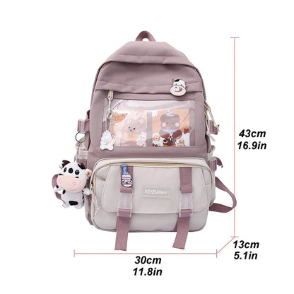 Students School Bags Canvas Backpack Patchwork Women