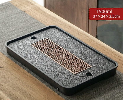 Man-made Stone Tea Tray Water Reservoir Draining Function Plastic Layer Copper