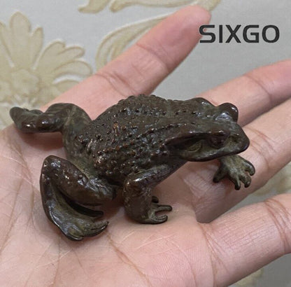 Old Bronze Hand Casting Fortune Frog Statue Netsuke Jin Chan Tea Pet Tray Deco