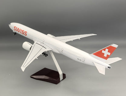 47CM 1:157 SWISS BOEING 777-300ER Plane Led Sound-controlled Light Resin Model