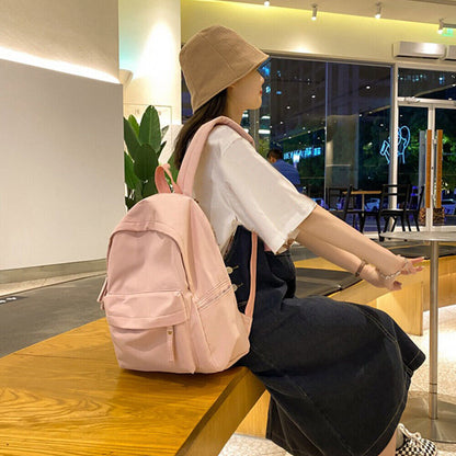 Waterproof Nylon School Bags Solid Color Backpack Anti-theft Shoulder Bag Simple